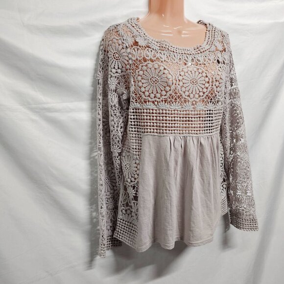Sundance Boho Crochet Top Blouse Women Size S Gray Cotton - Picture 9 of 11